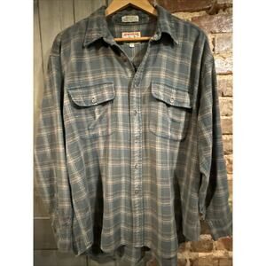 Vintage Adirondack by Savile Row Plaid Gray Green Flannel Button down Size XL